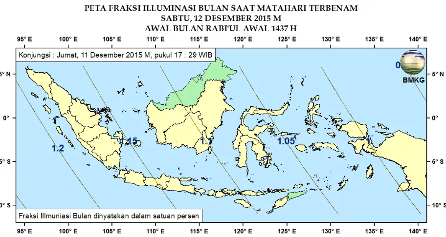 Gambar 9. Peta Fraksi Illuminasi Bulan tanggal 11 Desember 2015 untuk pengamat di Indonesia 