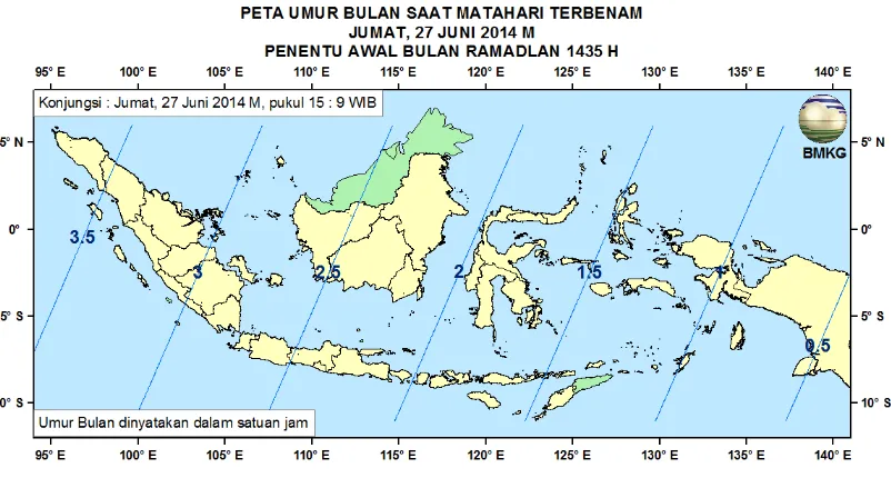Gambar 6. Peta Umur Bulan tanggal 27 Juni 2014 untuk pengamat di Indonesia 