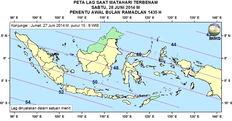 Gambar 8. Peta Lag tanggal 27 Juni 2014 untuk pengamat di Indonesia 