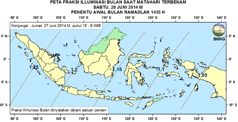 Gambar 10. Peta Fraksi Illuminasi Bulan tanggal 27 Juni 2014 untuk pengamat di Indonesia 