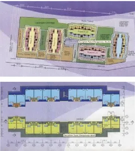 Gambar  2.  Layout  Plan  dan  Denah  Twin  Blok  Rusunawa Warugunung (Sumber: Bappeko Surabaya,  2014) 