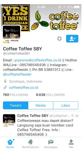 Gambar I.1.1. Twitter Coffee Toffee Surabaya 