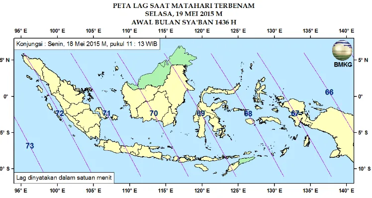 Gambar 7. Peta Lag tanggal 18 Mei 2015 untuk pengamat di Indonesia 