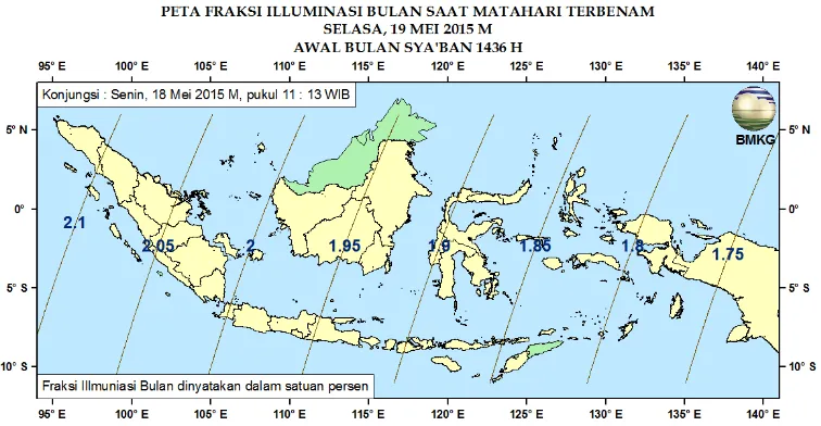Gambar 9. Peta Fraksi Illuminasi Bulan tanggal 18 Mei 2015 untuk pengamat di Indonesia 