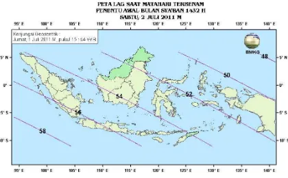 Gambar 10. Peta Lag tanggal 1 Juli 2011 untuk pengamat di Indonesia 