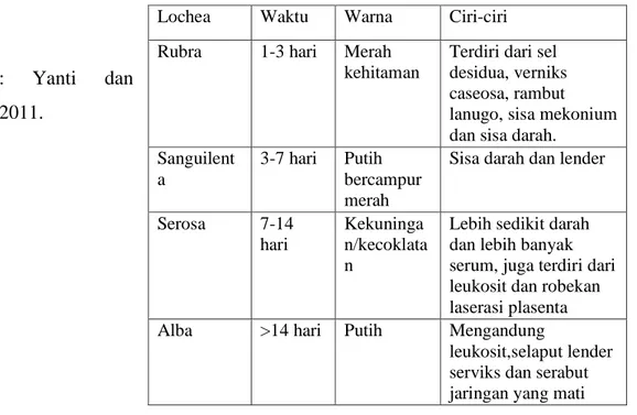 Table 9. Perbedaan Masing-masing Lochea 