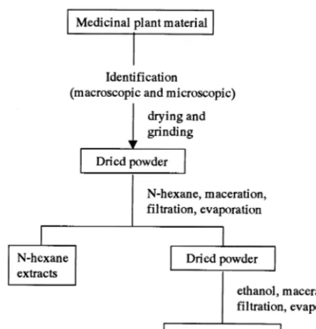 Fig. 1. Scheme of procedures for obtaining n-hexane and ethanolextracts from the medicinal plants.