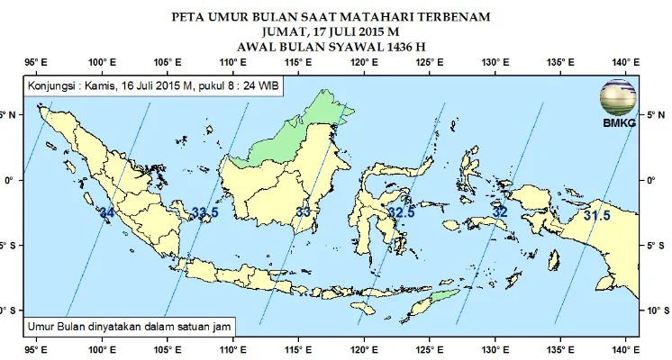 Gambar 5. Peta Umur Bulan tanggal 16 Juli 2015 untuk pengamat di Indonesia 