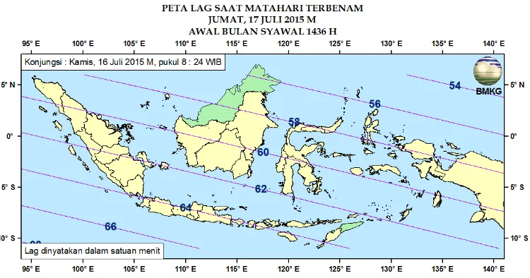 Gambar 7. Peta Lag tanggal 16 Juli 2015 untuk pengamat di Indonesia 