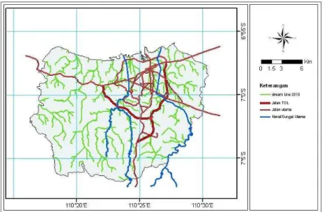 Gambar 10. Overlay stream line dan banjir kanal di Semarang  