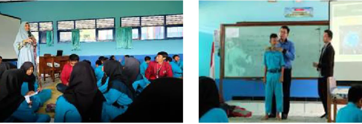 Gambar 1. Pelaksanaan konseling kelompok Gambar 2. Memberikan motivasi remaja di SMP Muhammadiyah Ngloro