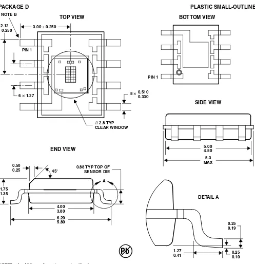 Figure 8. Package D — TCS3210 Plastic Small Outline IC Packaging Configuration