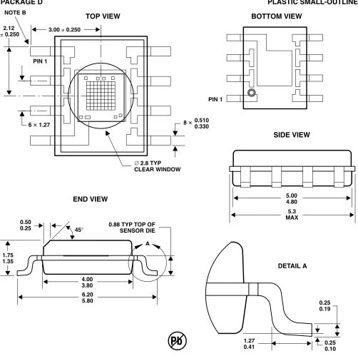 Figure 7. Package D — TCS3200 Plastic Small Outline IC Packaging Configuration