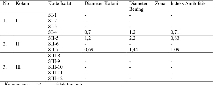 Tabel 2. Indeks amilolitik bakteri termofilik obligat dari Sumber Air Panas Semurup 