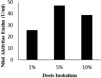 Gambar 3. Grafik aktivitas protease isolat M5- 24 pada dosis inokulum berbeda 