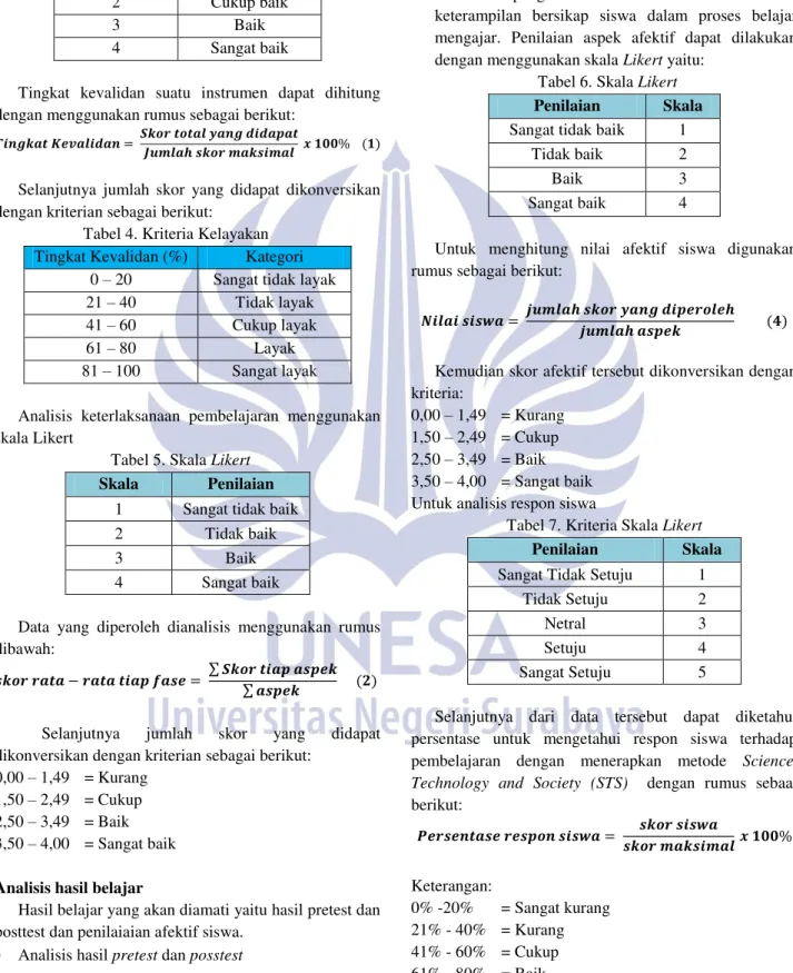 Tabel 3. Skala Penilaian Validasi Perangkat   pembelajaran dan Instrumen Penelitian 