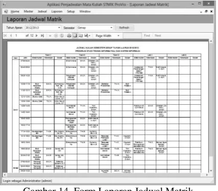 Gambar 14. Form Laporan Jadwal Matrik 