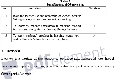 Table 3Specification of Observation