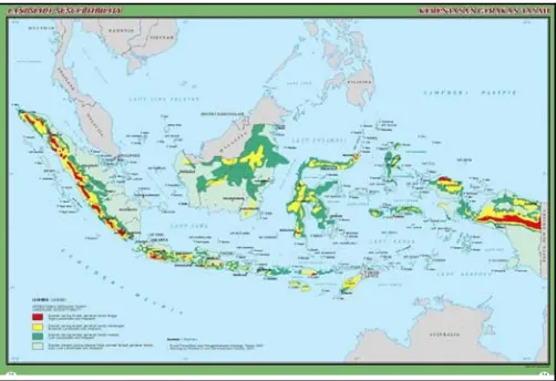 Gambar 1 Peta zona kerentanan tanah longsor di Indonesia  (Pusat Vulkanologi dan Mitigasi Bencana Geologi, 2006)