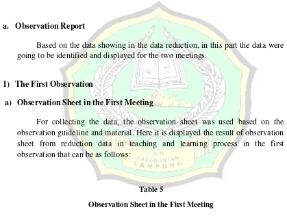 Table 5 Observation Sheet in the First Meeting 