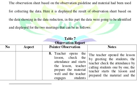 Table 7 Observation Report 