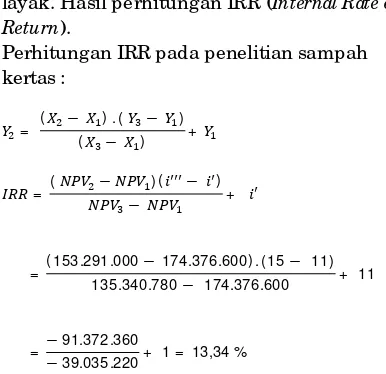Tabel 2.  Hasil perhitungan dari NPV   