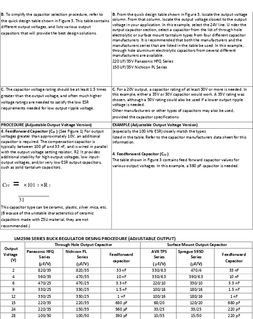 Figure 3. Output Capacitor and Feedforward Capacitor Selection Table  