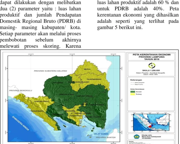 Gambar 5. Peta Kerentanan Ekonomi Provinsi Lampung Tahun 2018.  Kerentanan  Total  (Kerentanan 