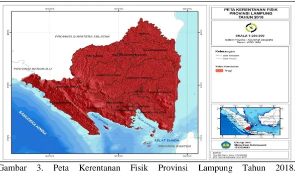 Gambar  3.  Peta  Kerentanan  Fisik  Provinsi  Lampung  Tahun  2018. c.  Kerentanan Lingkungan 