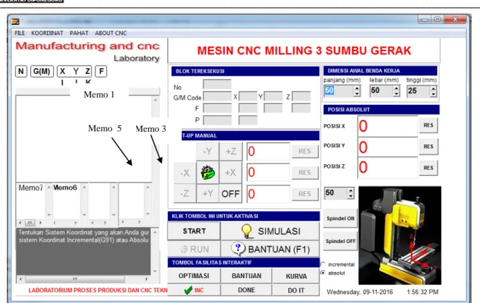 Gambar 3. Tampilan Aplikasi Mesin milling CNC Trainer.  2.1.1.  Penyempurnaan Tombol START 