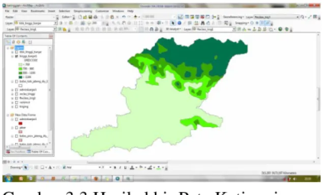 Gambar 3.3 Hasil akhir Peta Ketinggian  Kabupaten Banjarnegara 