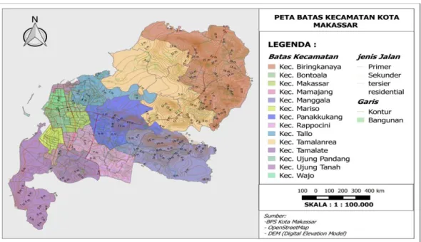Gambar 4.1 Peta Kota Makassar Berdasarkan Kontur tanah.  