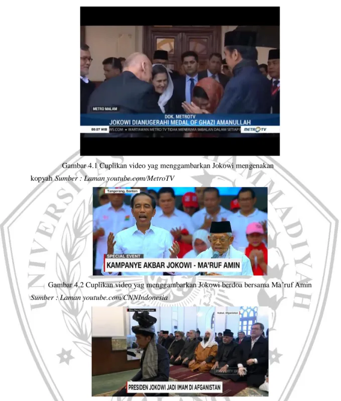 Gambar 4.1 Cuplikan video yag menggambarkan Jokowi mengenakan  kopyah Sumber : Laman youtube.com/MetroTV 