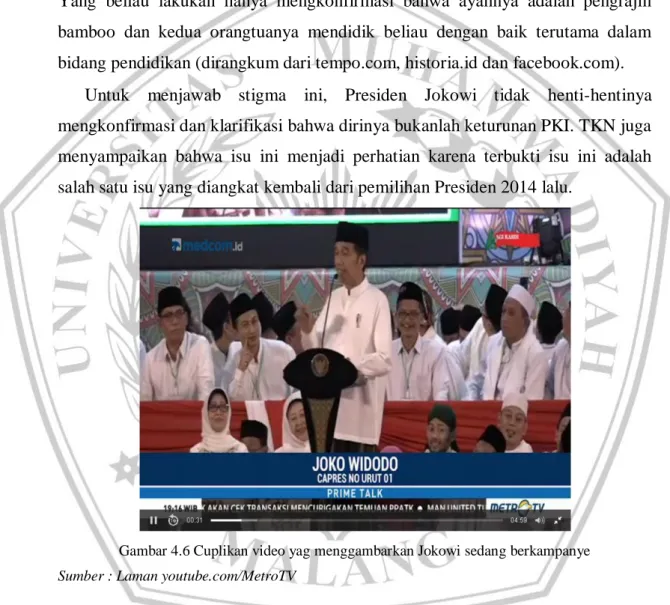 Gambar 4.6 Cuplikan video yag menggambarkan Jokowi sedang berkampanye  Sumber : Laman youtube.com/MetroTV 