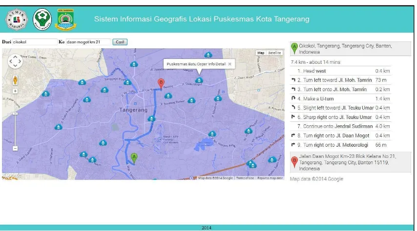 Gambar 6. Tampilan Fitur Jalur Menuju pada Halaman Peta Puskesmas 