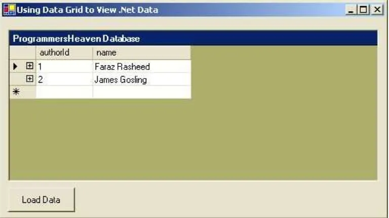 table in its constructor call and then set the DataSource property of the Data Grid to this 