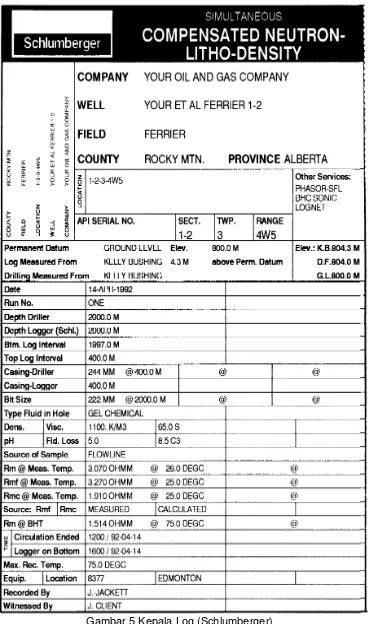 Gambar 5 Kepala Log (Schlumberger) 