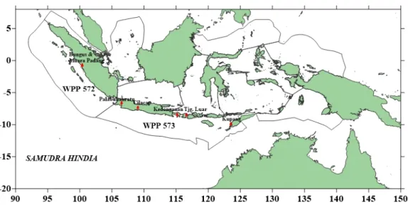 Gambar 1.     Lokasi pendaratan ikan dari penelitian ini. Figure 1.       Landing sites of this study.
