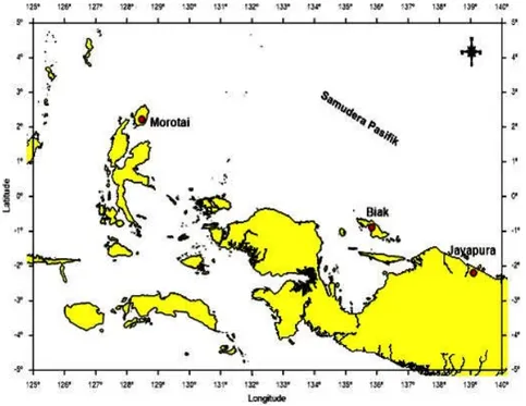 Gambar 1. Lokasi Pengambilan contoh cakalang di Samudera Pasifik utara Papua. Figure 1