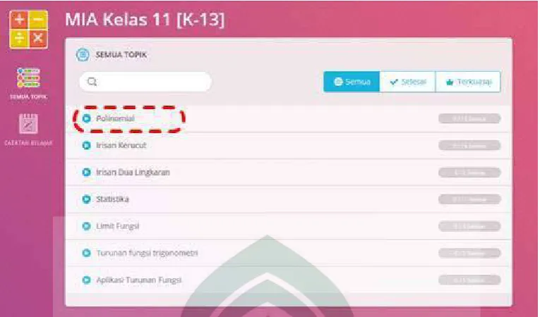 Gambar 5. Bab dan Sub Bab pada Konten Kurikulum 