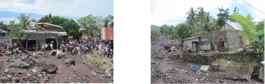 Gambar 2 (a) rumah mengalami kerusakan akibat dari luncuran bebatuan gunungapi di 