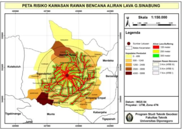 Gambar III.14.  Peta risiko kawasan rawan  bencana aliran lava Sinabung 