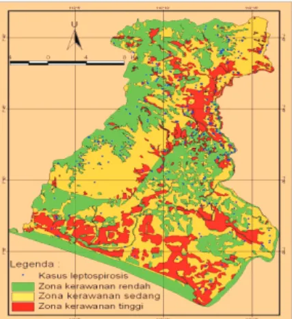 Gambar 6.  Peta Kerawanan Leptospirosis di Kabupaten  leptospirosis  menyebar  kepada  manusia