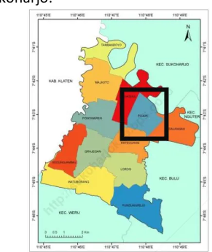 Gambar 1. Lokasi Penelitian di Desa Pojok Kecamatan  Tawangsari, Kabupaten Sukoharjo, Jawa Tengah [2] 