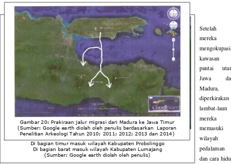 Gambar 20: Prakiraan jalur migrasi dari Madura ke Jawa Timur 