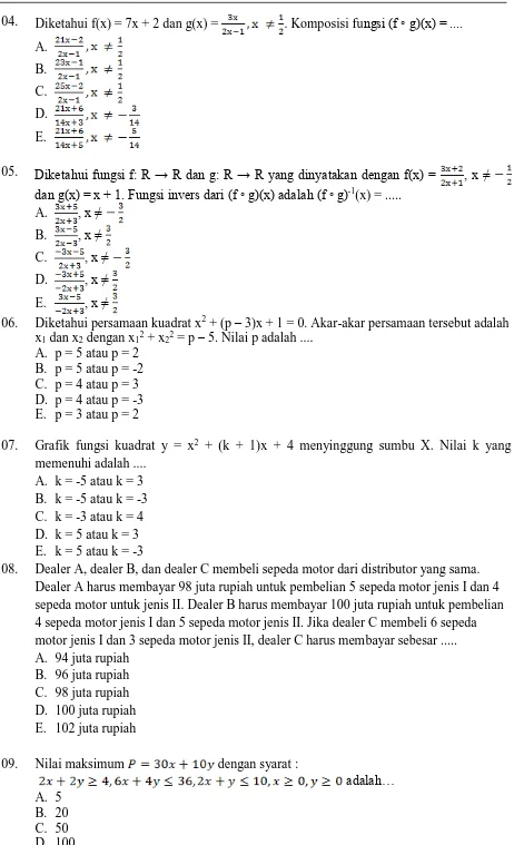 Grafik fungsi kuadrat y = x 2 + (k + 1)x + 4 menyinggung sumbu X. Nilai k yang memenuhi adalah ...