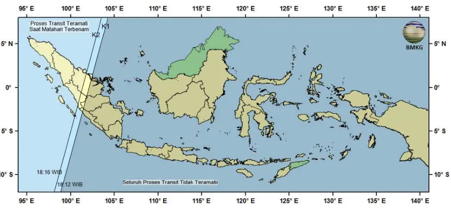 Gambar 2. Peta Transit Merkurius 9 Mei 2016 di Indonesia 