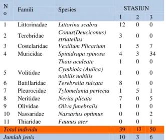 Tabel 1 Jenis dan Jumlah Individu Gastropoda yang 