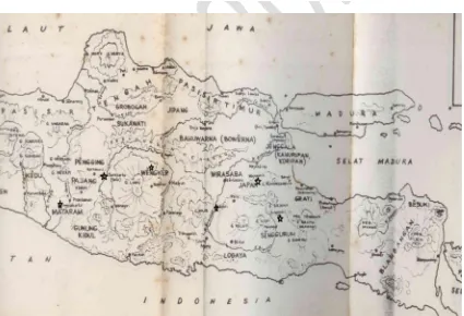 Gambar 2.1. Lokasi Kerajaan Hindu Dilihat Dari Penampang Samping Pulau Jawa 