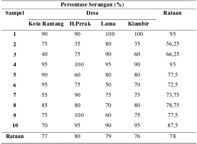 Tabel. 1 Rataan Persentase Serangan di Kecamatan Hamparan Perak 
